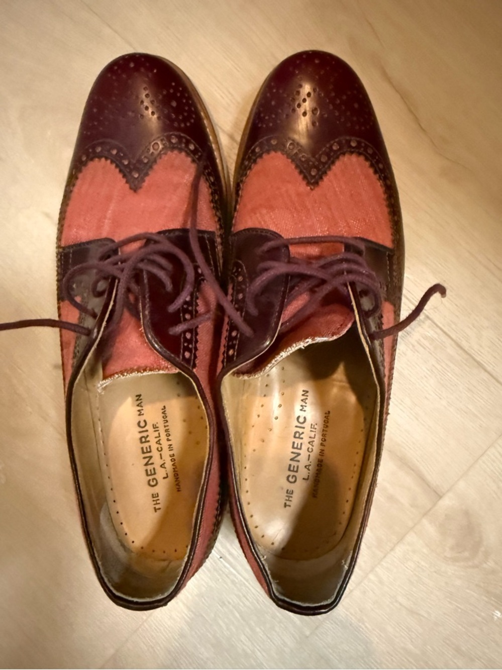 Burgundy and Rust Two-Tone Wingtip Oxfords